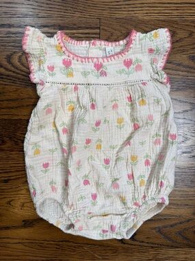 Chickpea Organic Baby Girls Floral Tulip Print Muslim Gauze Bubble Romper 3-6 M